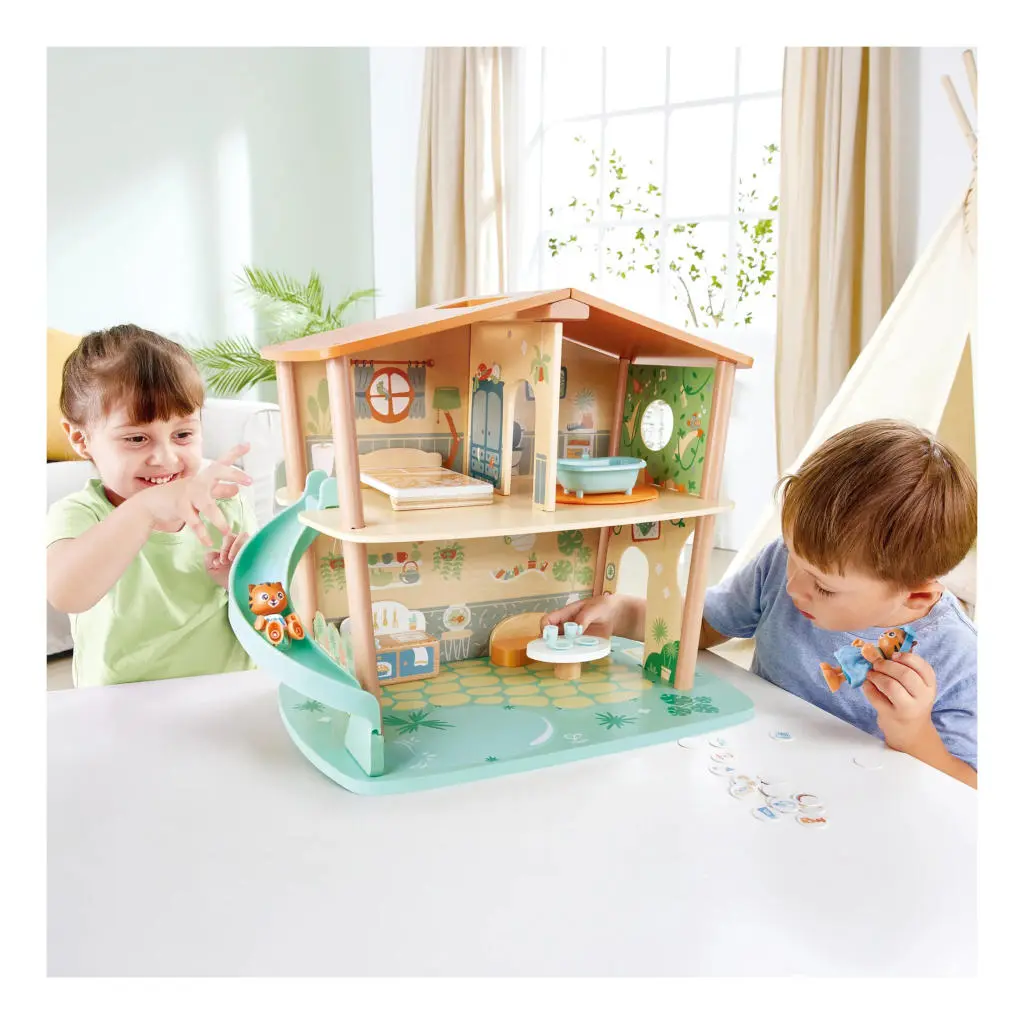 Janod Winkel -Janod Winkel Hape Speelhuis Jungle Tijger Ontdekken Herkennen Eigen Huisje Poppenhuis 2 Etages Hout Educatief Duurzaam Materiaal Djossie E e3412