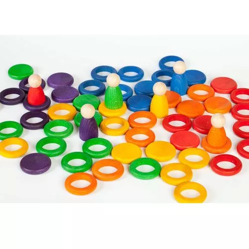 Grapat Houten Nins® Poppetjes Met Ringen En Schijfjes - Regenboog 4 Grapat Houten Nins® Poppetjes Met Ringen En Schijfjes - Regenboog - Afbeelding 2