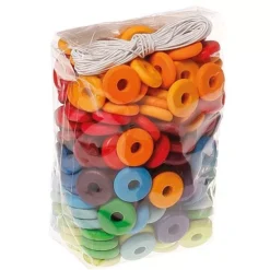 Grimm's 240 Gekleurde Houten Kralen - Schijfjes 2 Cm -Janod Winkel grimm s 240 gekleurde houten kralen schijfjes 2 cm ilovespeelgoed.nl