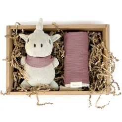 Mrs Ertha Hydrofieldoek En Knuffelrammelaar Eenhoorn - Clay Pink
