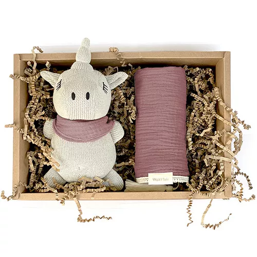 Mrs Ertha Hydrofieldoek En Knuffelrammelaar Eenhoorn - Clay Pink