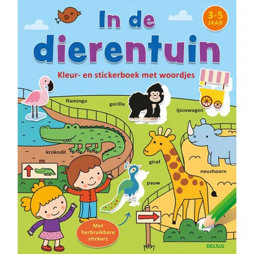 Uitgeverij Deltas Kleur- En Stickerboek Met Woordjes - In De Dierentuin 3 Uitgeverij Deltas Kleur- En Stickerboek Met Woordjes - In De Dierentuin
